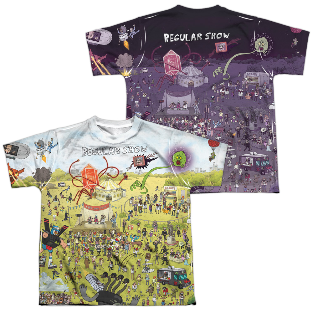 CN340FB-YTPP-4 Regular Show Group Shot Front & Back Print Youth Short Sleeve T-Shirt, White - Extra Large