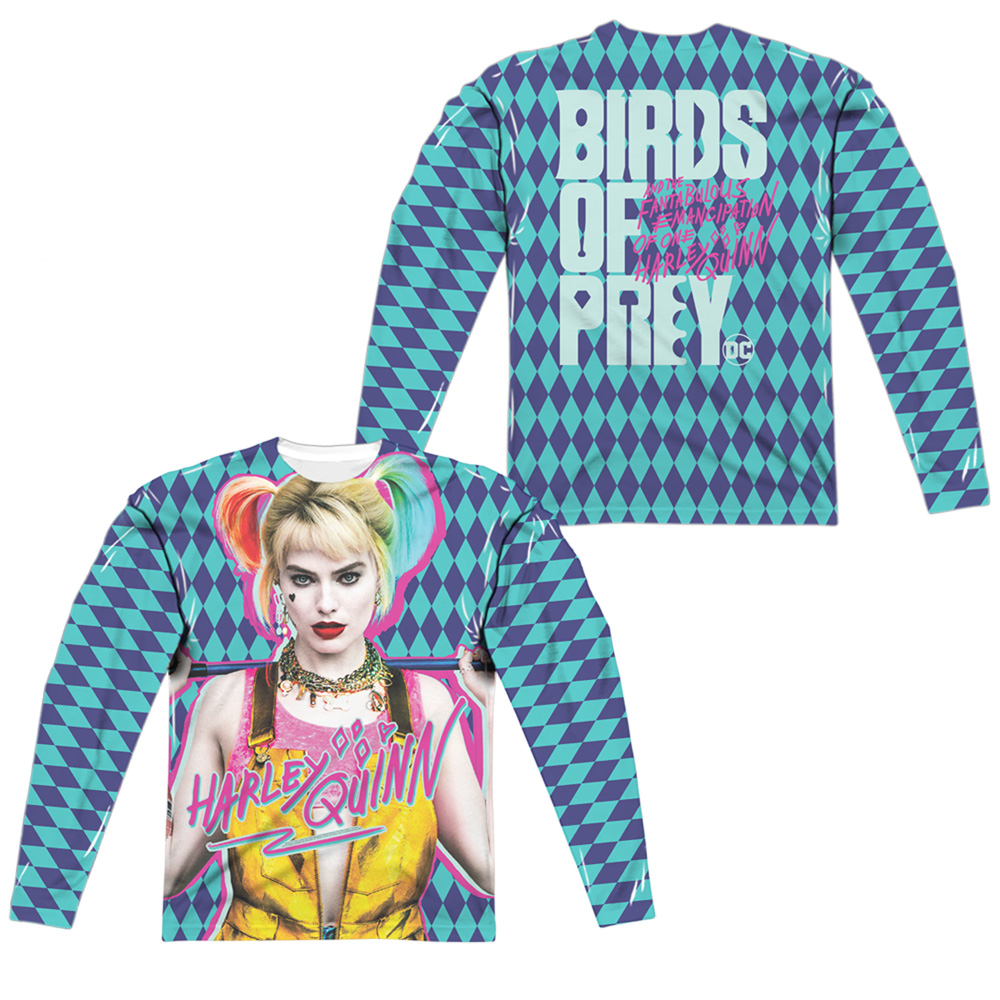 BOP128FB-ALPP-3 Birds of Prey Emancipation Front & Back Print Long Sleeve Adult Crew T-Shirt, White - Large