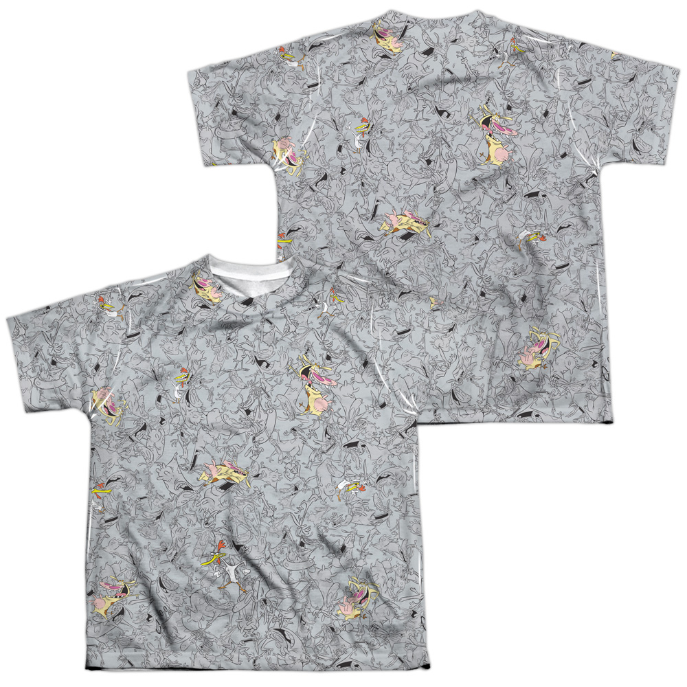 CN484FB-YTPP-4 Cow & Chicken Cow Chicken Pattern Front & Back Print Youth Short Sleeve T-Shirt, White - Extra Large