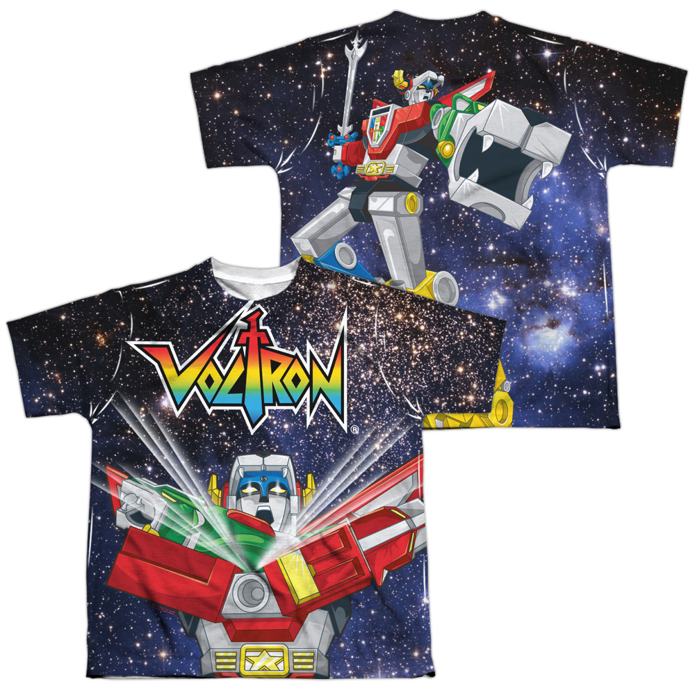 DRM249FB-YTPP-4 Voltron Space Defender Front & Back Print Youth Short Sleeve T-Shirt, White - Extra Large