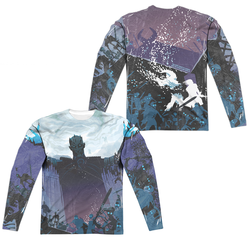 GOT169FB-ALPP-3 Game of Thrones The Dead Come with It Front & Back Print Long Sleeve Adult Crew T-Shirt, White - Large