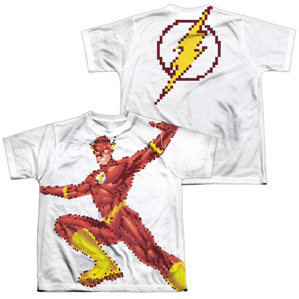 JLA467FB-YTPP-4 JLA Flashbit Front & Back Print Youth Short Sleeve T-Shirt, White - Extra Large