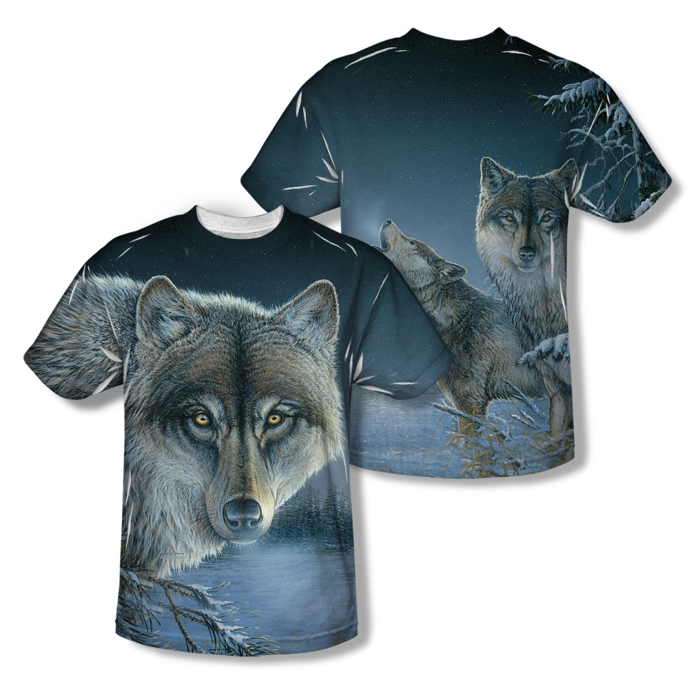 WW383FB-YTPP-4 Wild Wings Midnight Wolves Front & Back Print Youth Short Sleeve T-Shirt, White - Extra Large