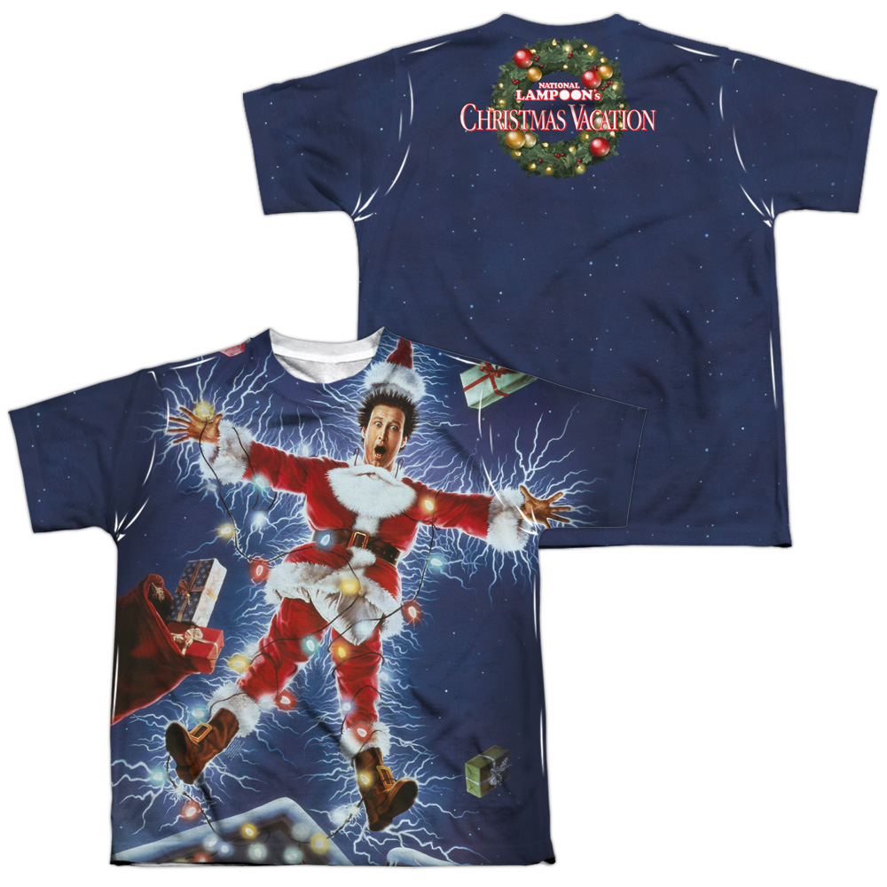WBM681FB-YTPP-4 Christmas Vacation Electrified Front & Back Print Youth Short Sleeve T-Shirt, White - Extra Large