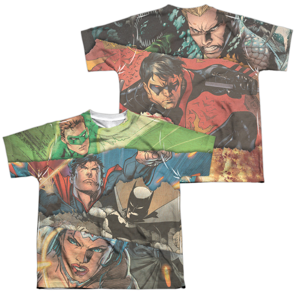 JLA569FB-YTPP-4 JLA Torn Front & Back Print Youth Short Sleeve T-Shirt, White - Extra Large