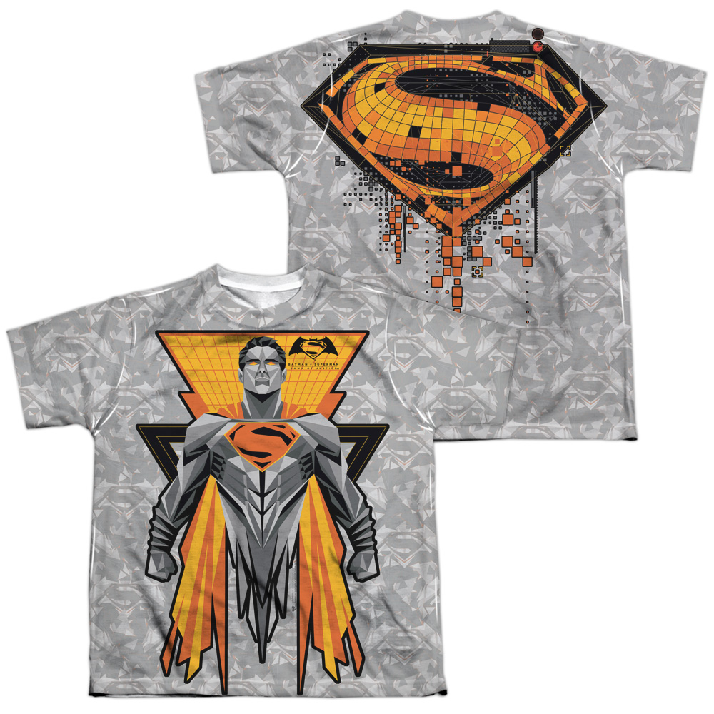 BVS156FB-YTPP-4 Batman vs Superman Super Tech Sub Front & Back Print Youth Short Sleeve T-Shirt, White - Extra Large