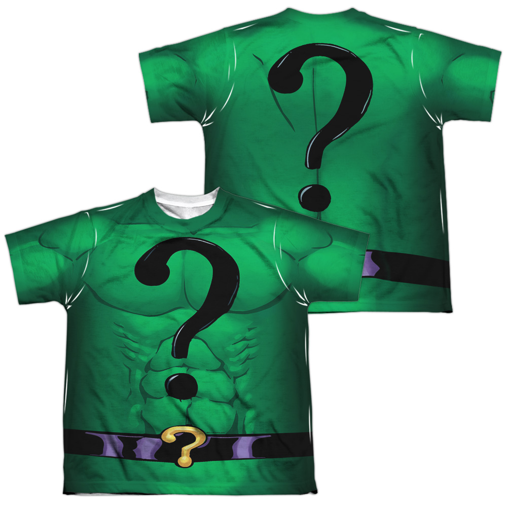 BM2805FB-YTPP-4 Batman Riddler Uniform Front & Back Print Youth Short Sleeve T-Shirt, White - Extra Large