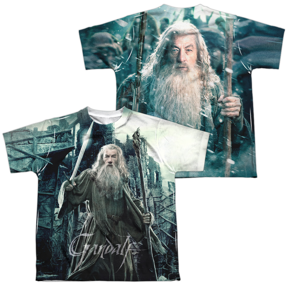 HOB3015FB-YTPP-4 Hobbit Wizard Front & Back Youth Short Sleeve T-Shirt, White - Extra Large