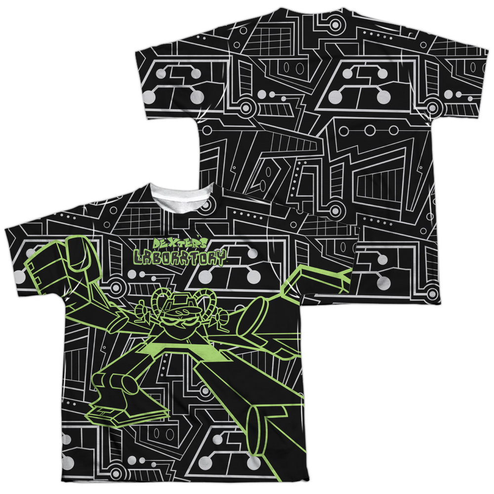 CN463FB-YTPP-4 Dexters Laboratory Robot Front & Back Print Youth Short Sleeve T-Shirt, White - Extra Large