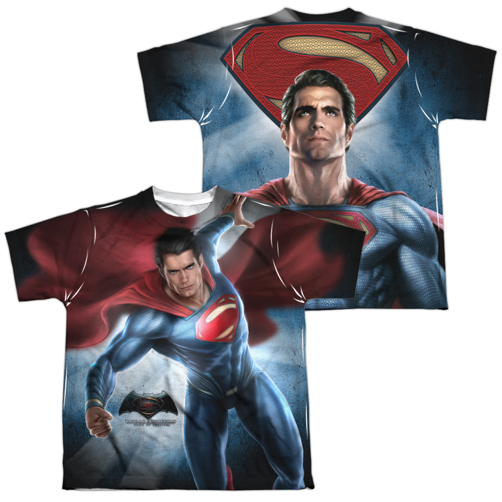 BVS158FB-YTPP-4 Batman vs Superman Light Front & Back Print Youth Short Sleeve T-Shirt, White - Extra Large