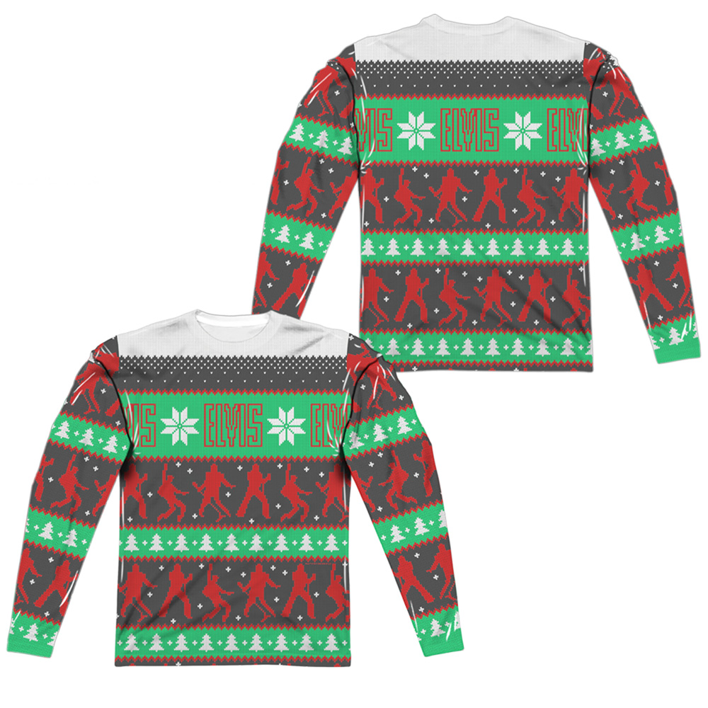 ELV885FB-ALPP-3 Elvis Presley Elvis Sweater Front & Back Print Long Sleeve Adult Crew T-Shirt, White - Large