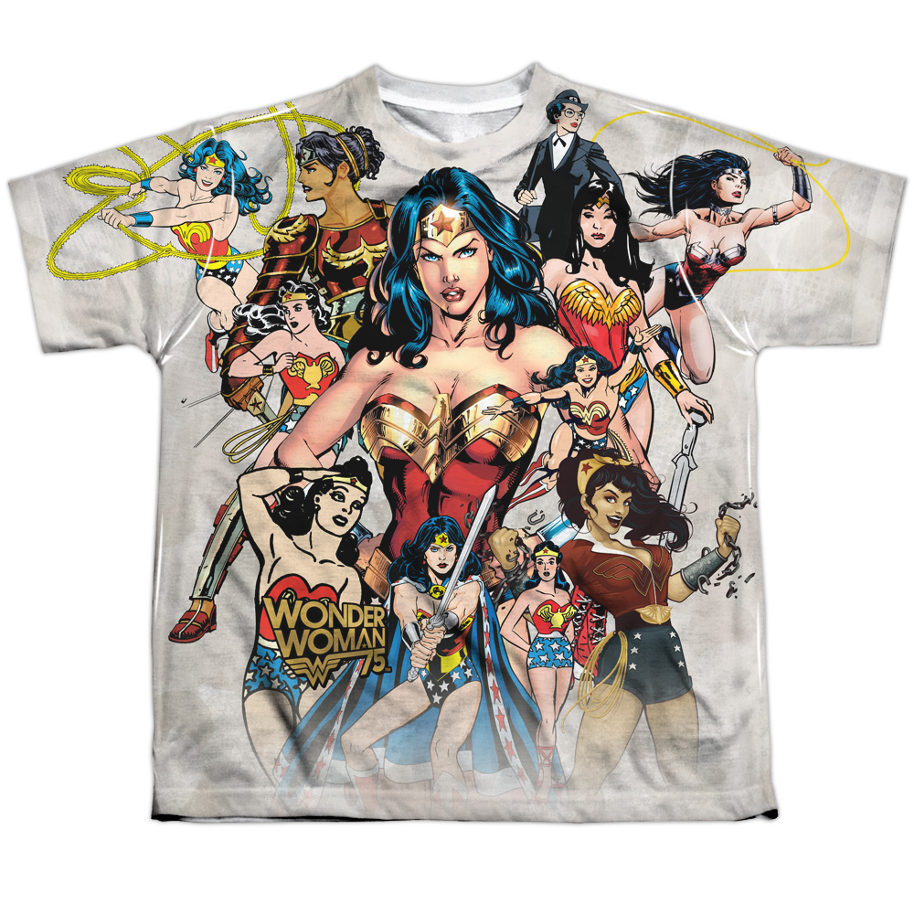 JLA719-YTPP-4 Wonder Woman 75th Collage Youth Short Sleeve T-Shirt, White - Extra Large