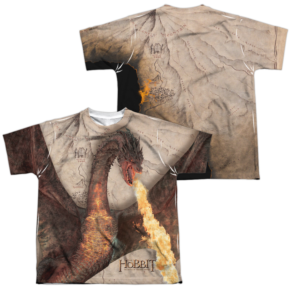 HOB3012FB-YTPP-4 Hobbit Smaug Attack Front & Back Print Youth Short Sleeve T-Shirt, White - Extra Large