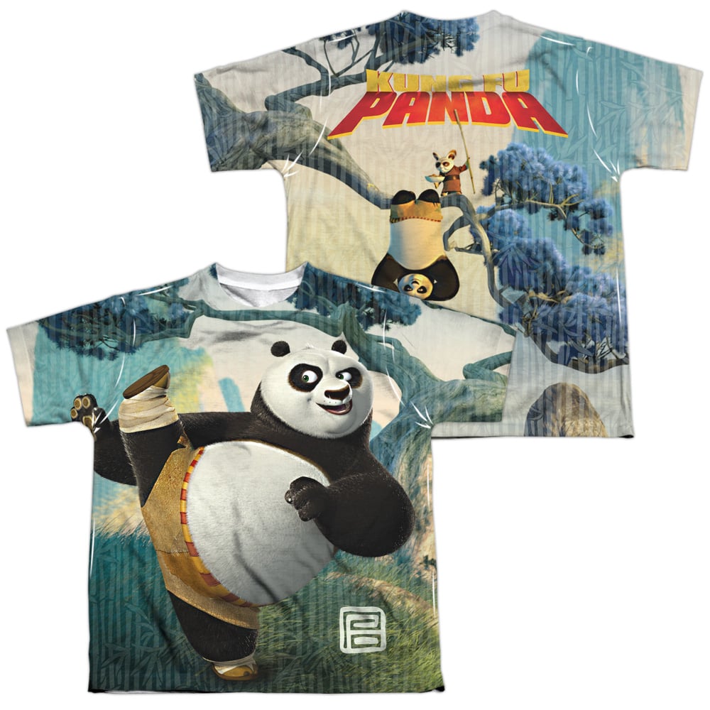 DRM204FB-YTPP-4 Kung Fu Panda Training Front & Back Print Youth Short Sleeve T-Shirt, White - Extra Large