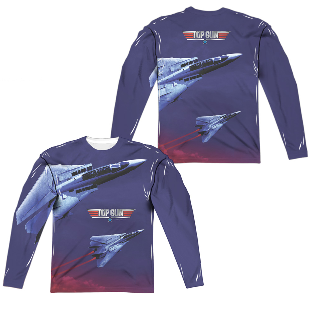 PAR734FB-ALPP-3 Top Gun Jets In Motion Front & Back Print Long Sleeve Adult Crew T-Shirt, White - Large