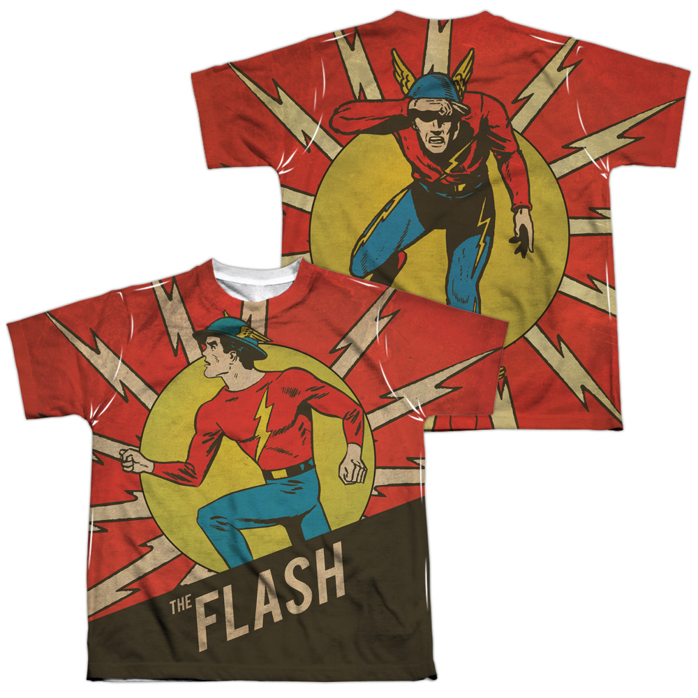 DCO834FB-YTPP-4 DC Flash Vintage Comic Flash Front & Back Print Youth Short Sleeve T-Shirt, White - Extra Large
