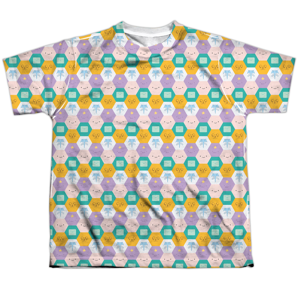 CN453-YTPP-4 Adventure Time Hexagon Pattern Youth Short Sleeve T-Shirt, White - Extra Large