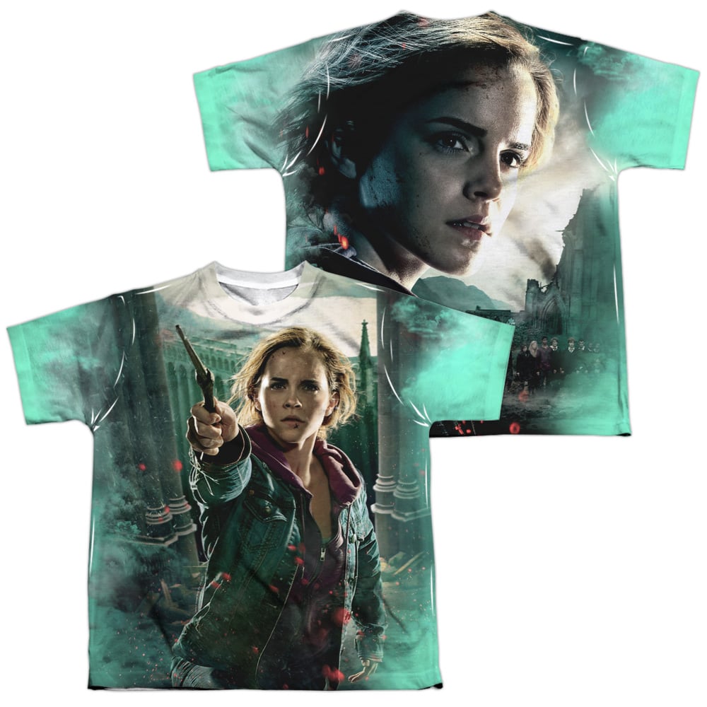 HP8096FB-YTPP-4 Harry Potter Hermione Final Battle Front & Back Print Youth Short Sleeve T-Shirt, White - Extra Large