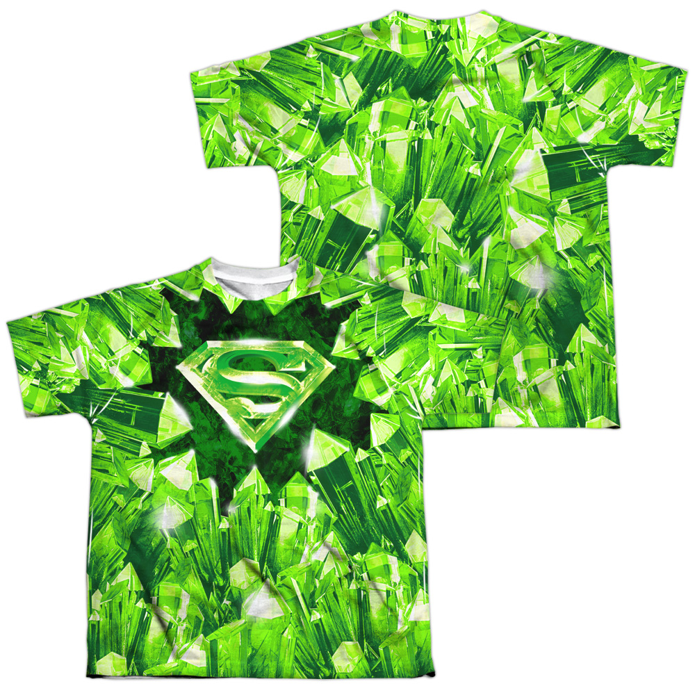 SM2293FB-YTPP-4 Superman Kryptonite Shield Front & Back Print Youth Short Sleeve T-Shirt, White - Extra Large