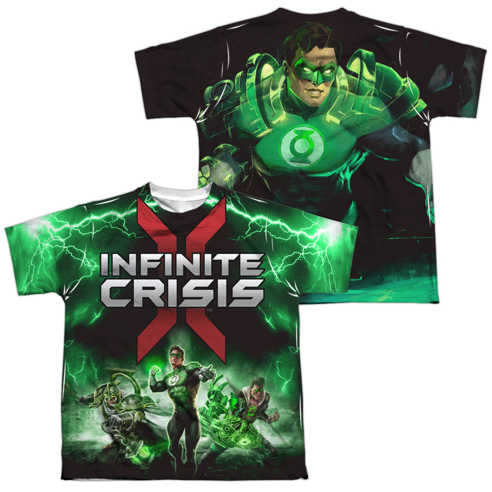 INCR107FB-YTPP-4 Infinite Crisis IC Green Lantern Front & Back Print Youth Short Sleeve T-Shirt, White - Extra Large