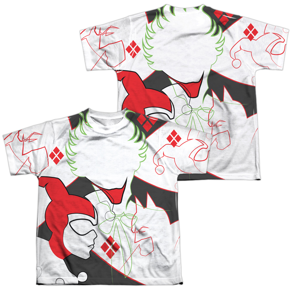 DCO899FB-YTPP-4 DCO Joker Harley Inline Front & Back Print Youth Short Sleeve T-Shirt, White - Extra Large
