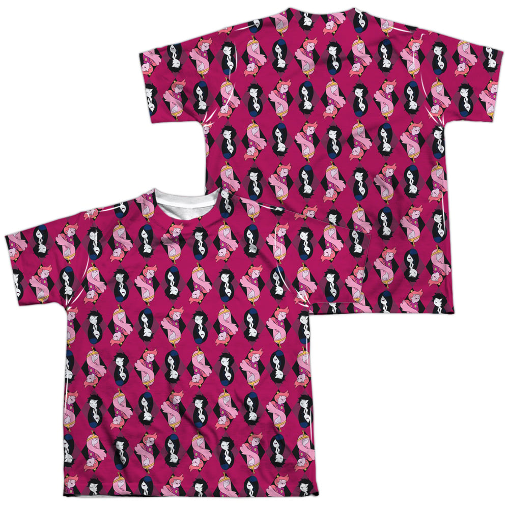 CN455FB-YTPP-4 Adventure Time Allover Diamonds Front & Back Print Youth Short Sleeve T-Shirt, White - Extra Large