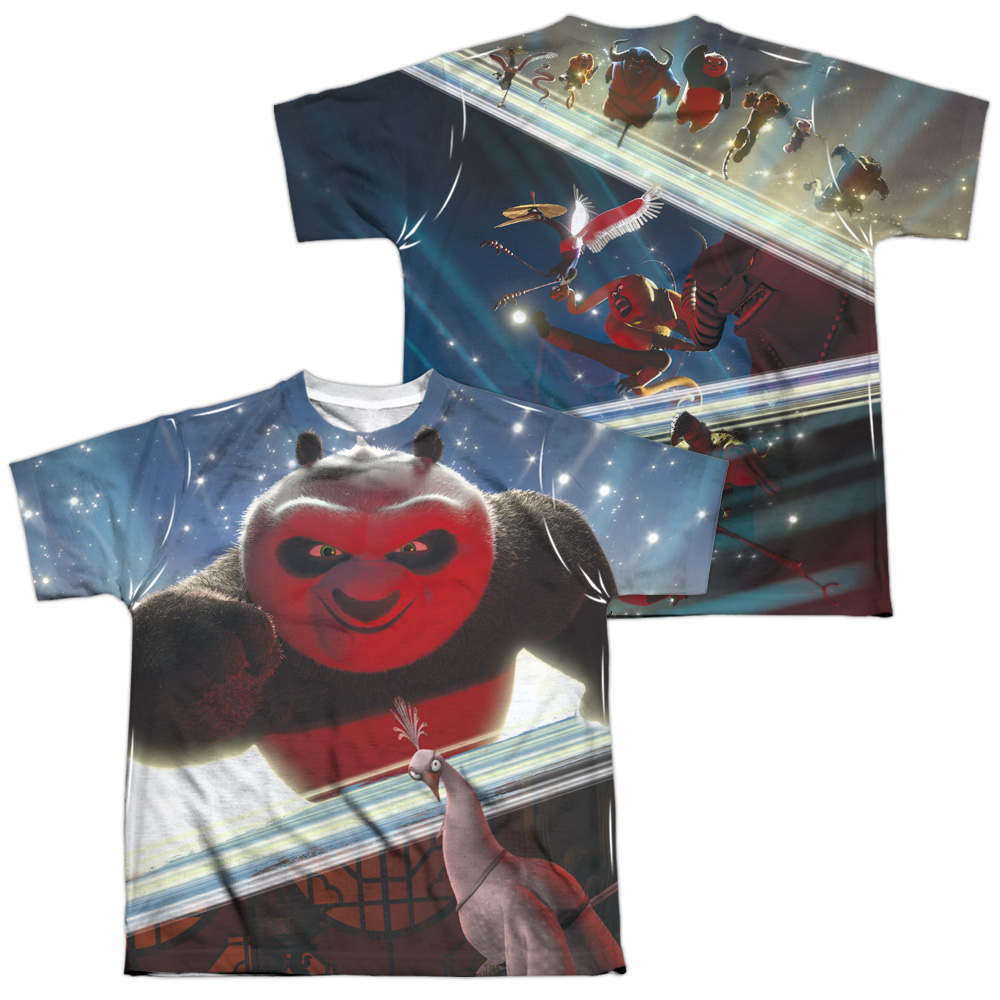 DRM202FB-YTPP-4 Kung Fu Panda Epic Jumping Front & Back Print Youth Short Sleeve T-Shirt, White - Extra Large