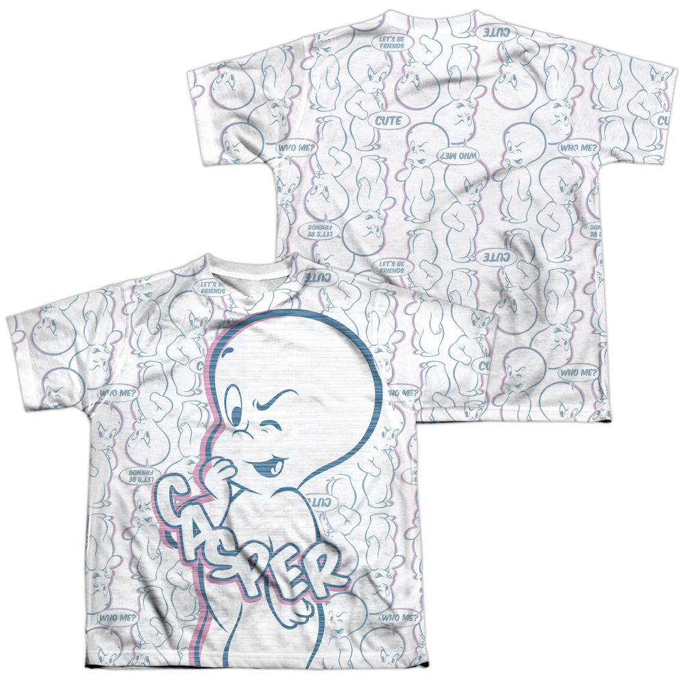 DRM215FB-YTPP-4 Casper Friendly Ghost Front & Back Print Youth Short Sleeve T-Shirt, White - Extra Large