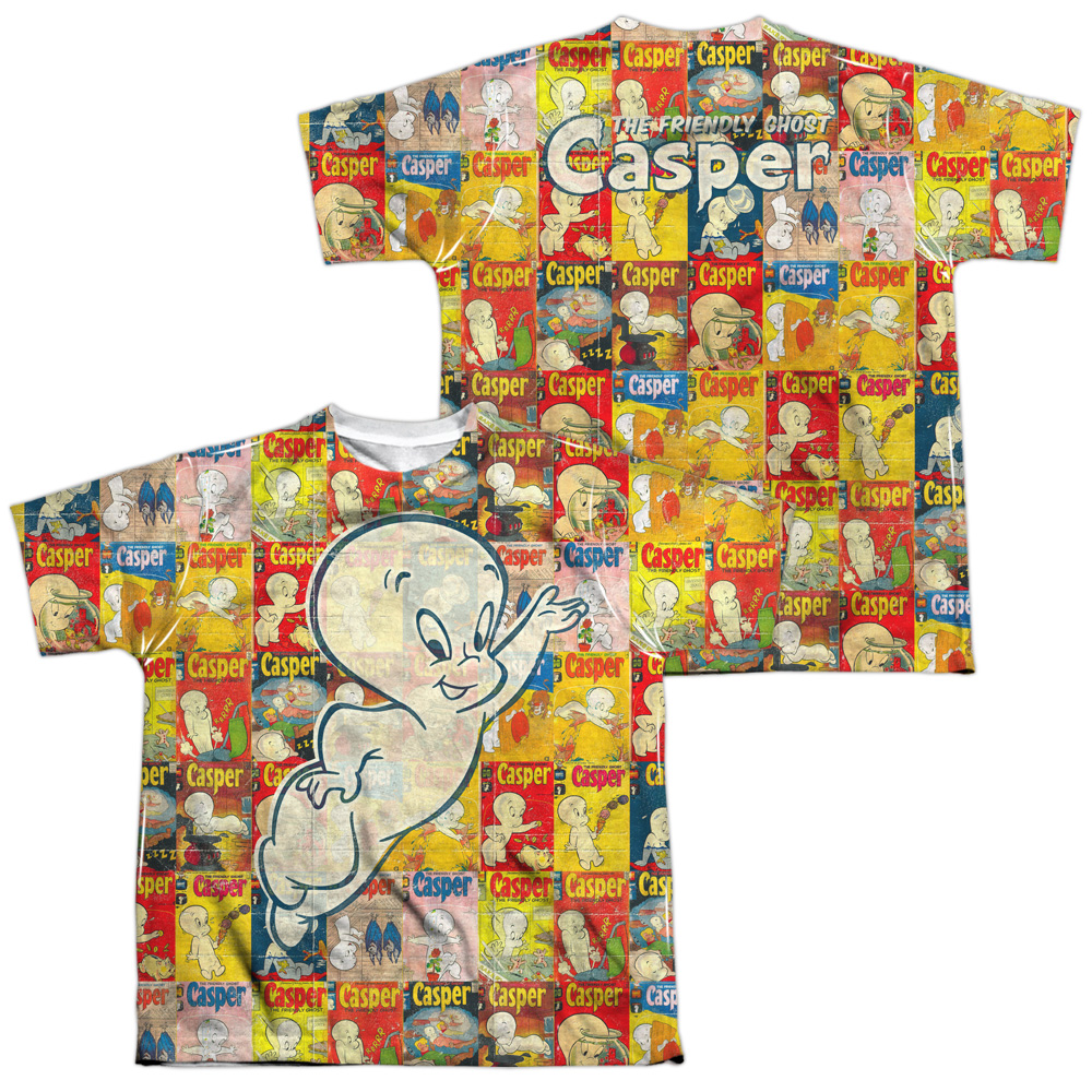DRM221FB-YTPP-4 Casper Covered Front & Back Print Youth Short Sleeve T-Shirt, White - Extra Large