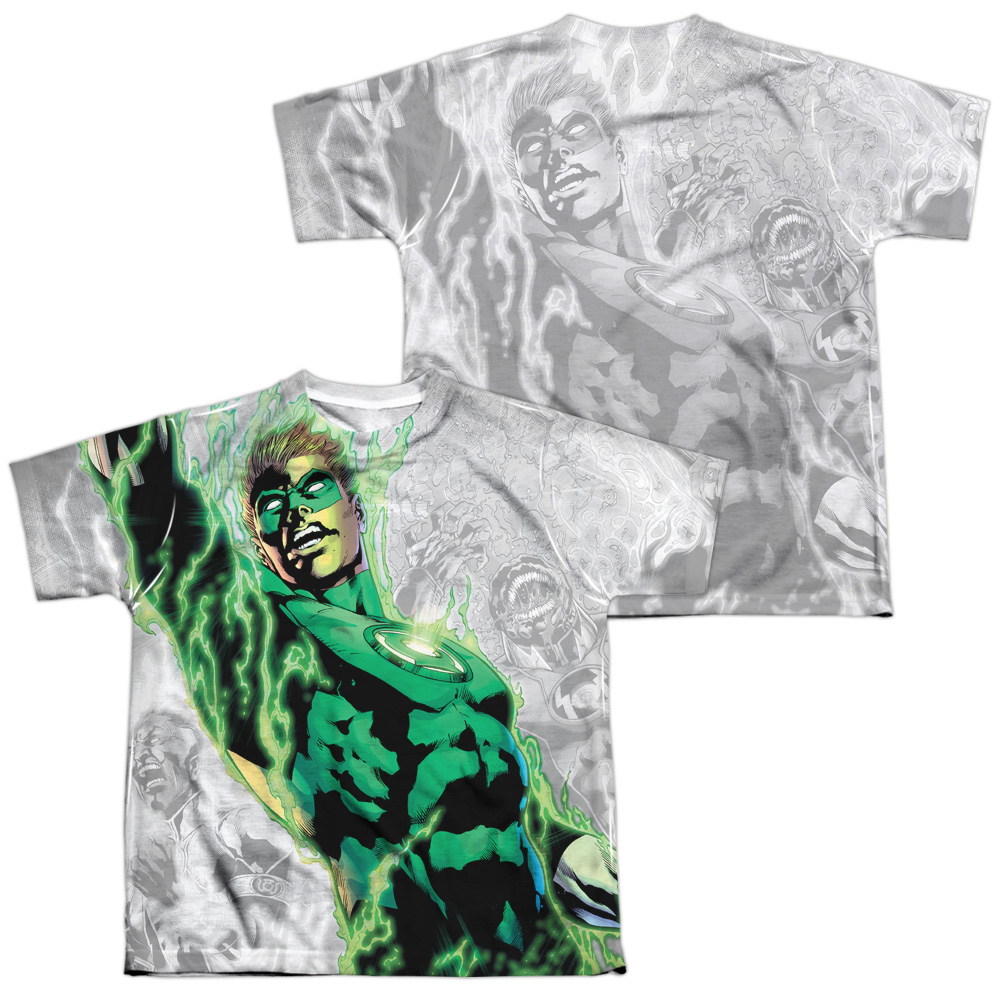 GL366FB-YTPP-4 Green Lantern Light Em Up Front & Back Print Youth Short Sleeve T-Shirt, White - Extra Large