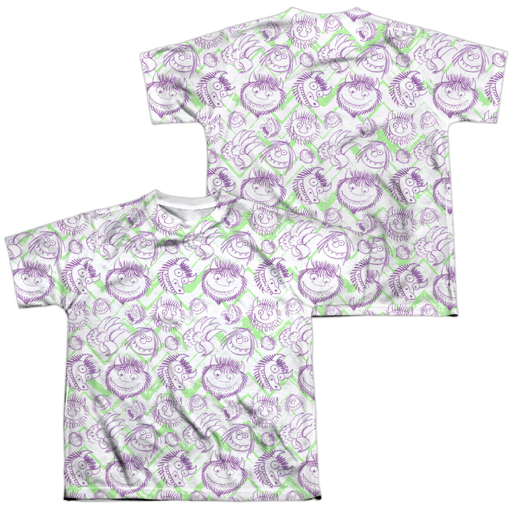 WBM710FB-YTPP-4 Where The Wild Things Are Wild Scribble Front & Back Print Youth Short Sleeve T-Shirt, White - Extra Large