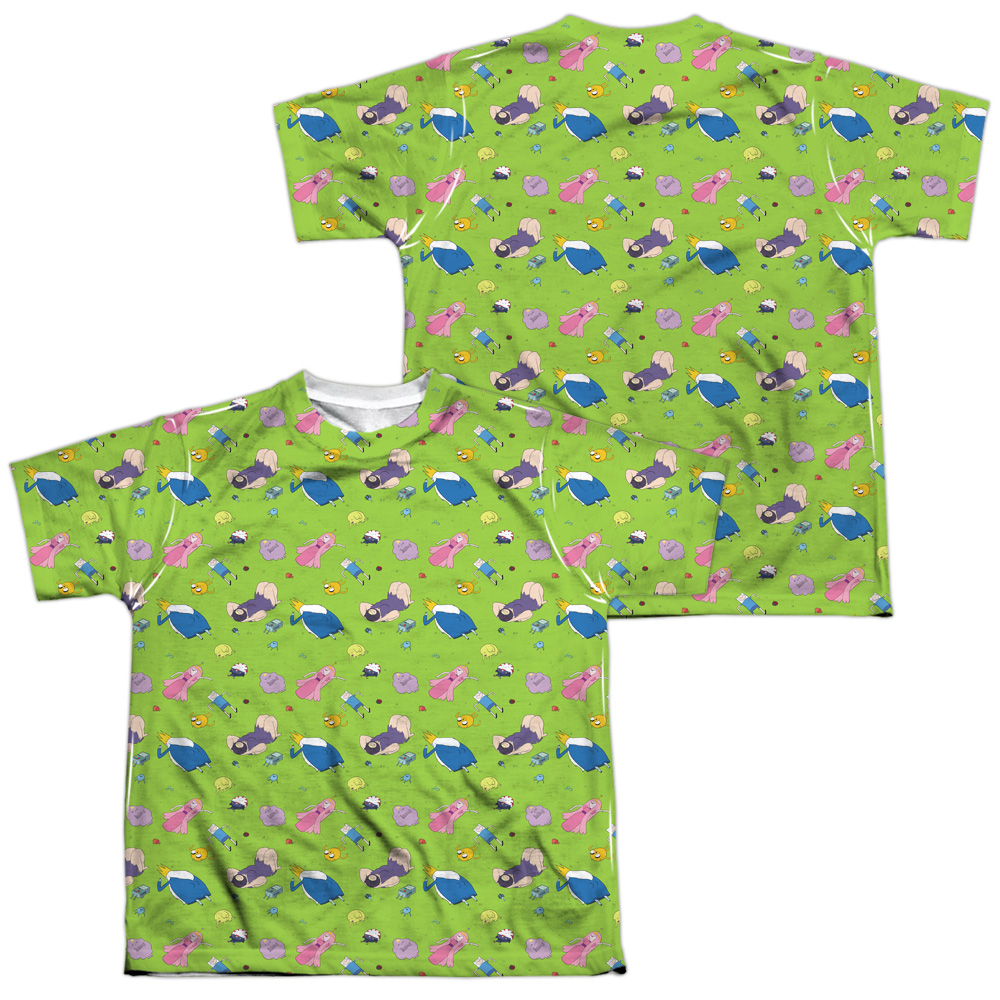 CN338FB-YTPP-4 Adventure Time Green Fields Front & Back Print Youth Short Sleeve T-Shirt, White - Extra Large