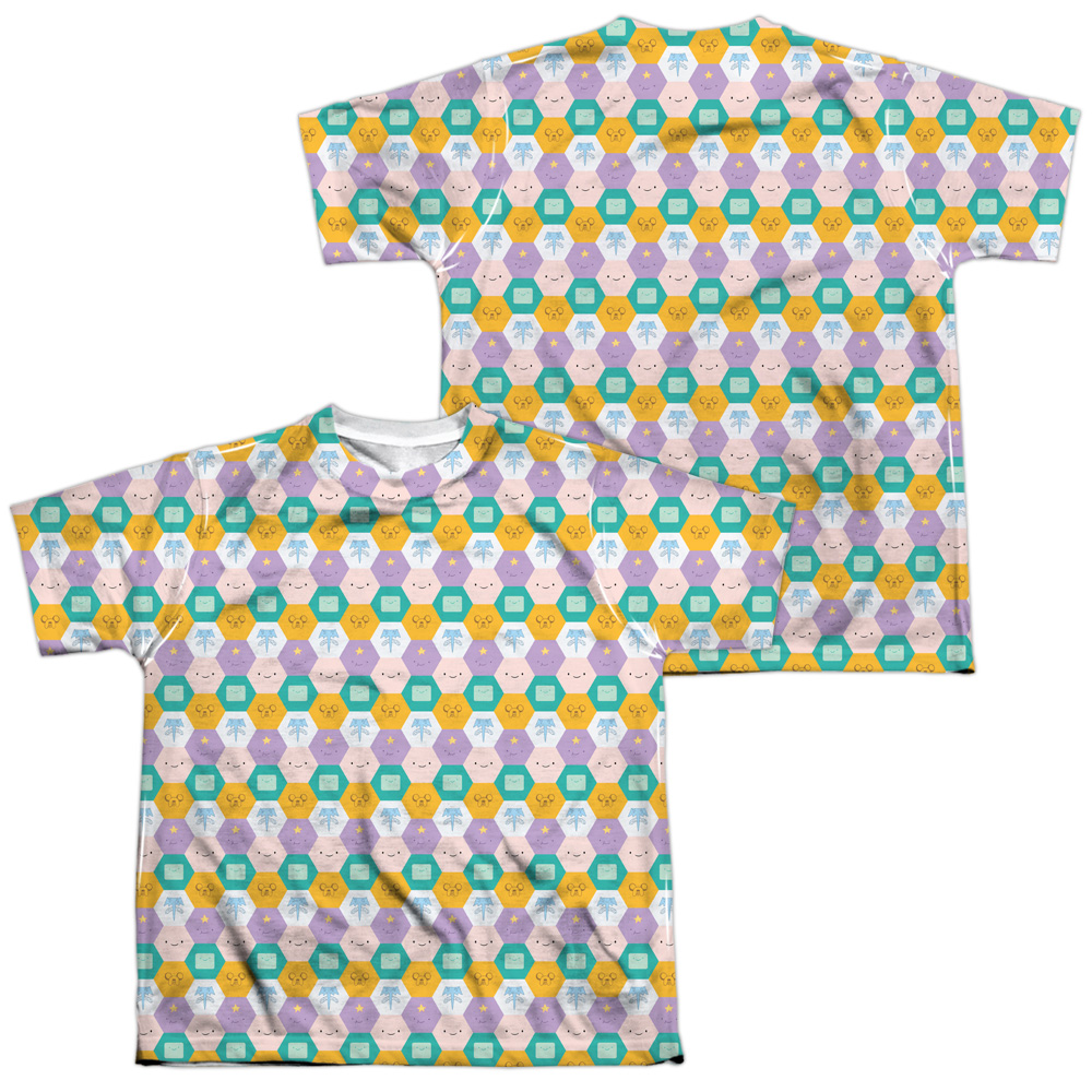 CN453FB-YTPP-4 Adventure Time Hexagon Pattern Front & Back Print Youth Short Sleeve T-Shirt, White - Extra Large