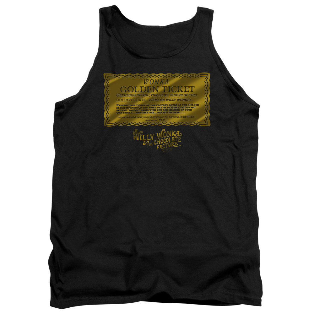 WBM586-TK-1 Willy Wonka & The Chocolate Factory Golden Ticket Adult Tank Top, Black - Small
