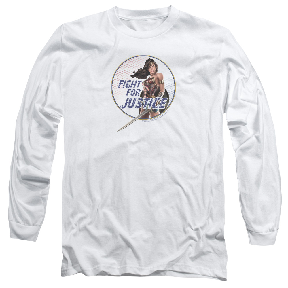 WWM102-AL-1 Wonder Woman Movie Fight for Justice Adult Long Sleeve T-Shirt, White - Small