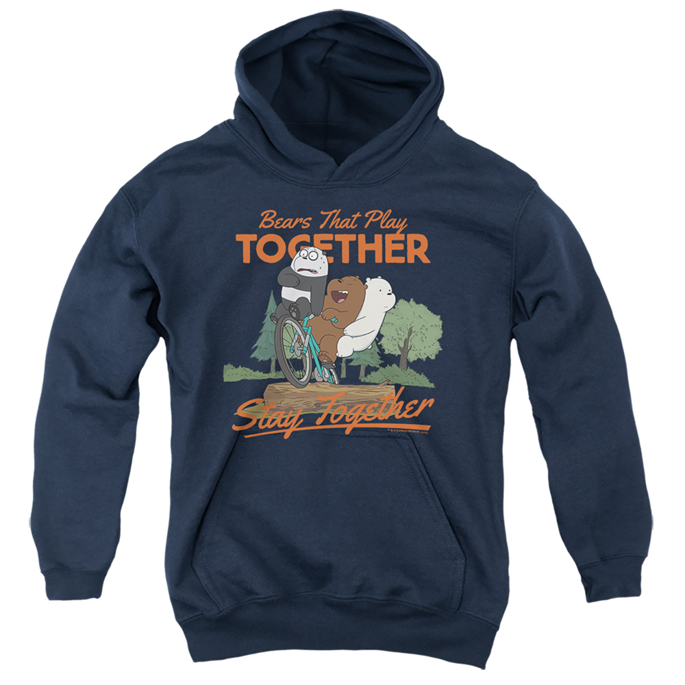 CN773-YFTH-2 We Bare Bears Stay Together Youth Hooded Sweatshirt, Navy - Medium