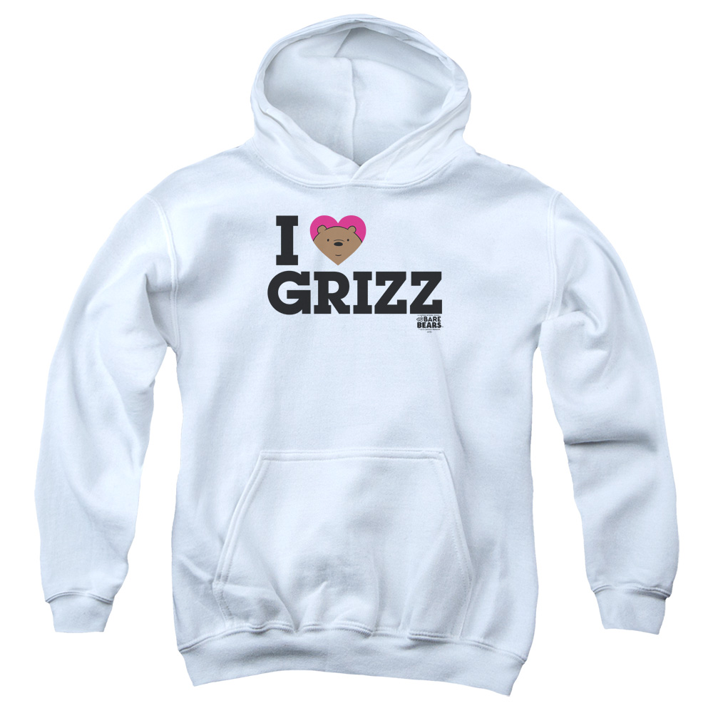 CN541-YFTH-2 We Bare Bears Heart Grizz Youth Hooded Sweatshirt, White - Medium