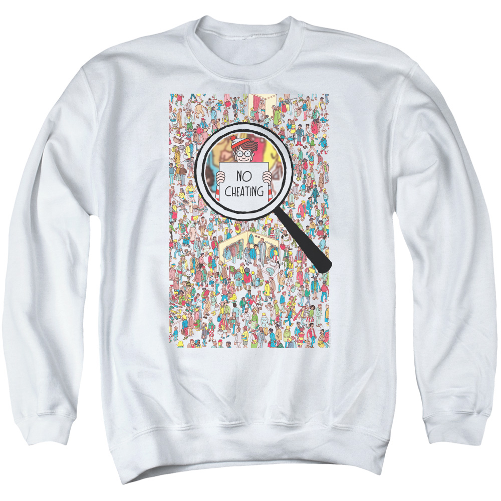 DRM351-AS-2 Wheres Waldo No Cheating Adult Crewneck Sweatshirt, White - Medium