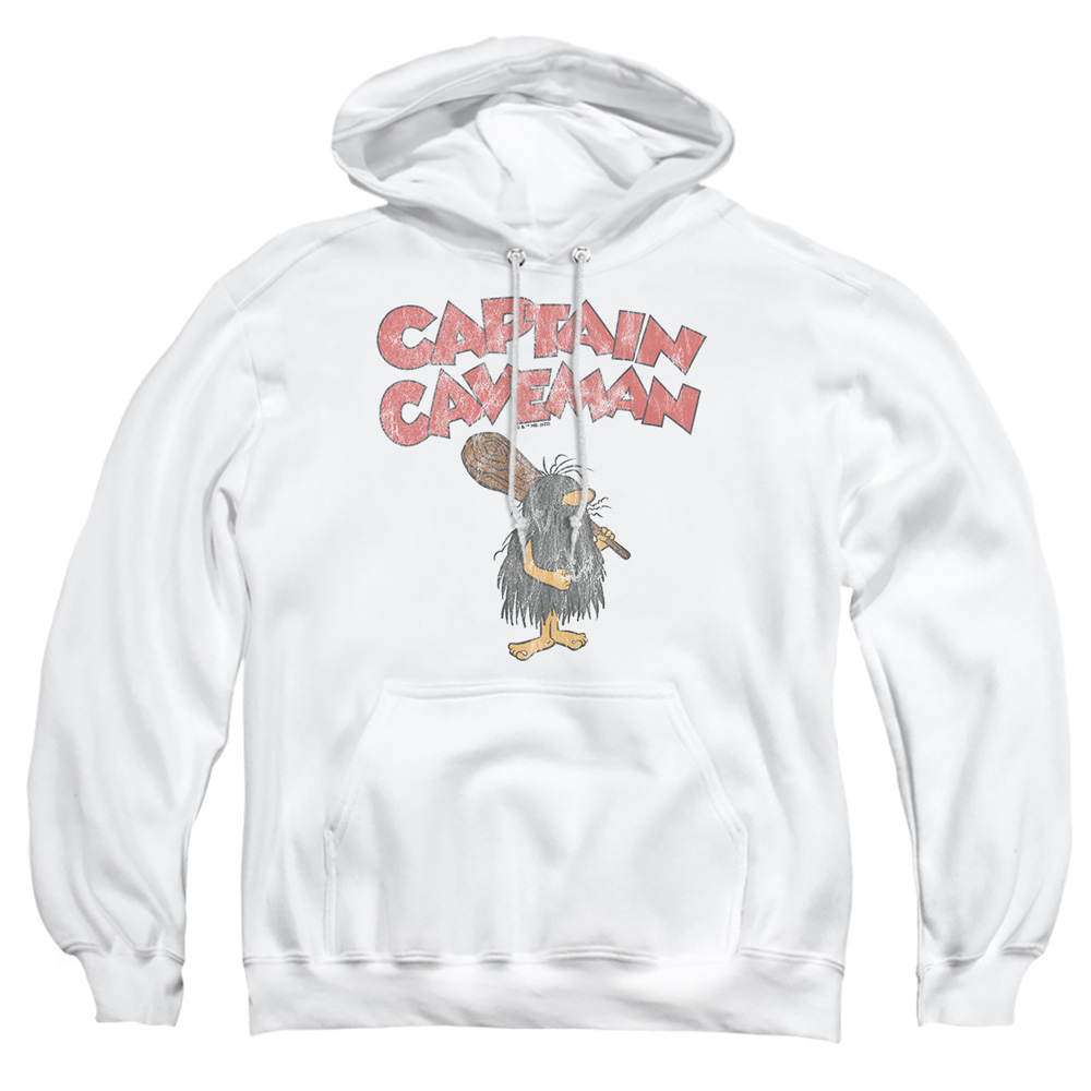 HNB447-AFTH-2 Wacky Races Captain Caveman 2 Adult Pullover Hoodie, White - Medium