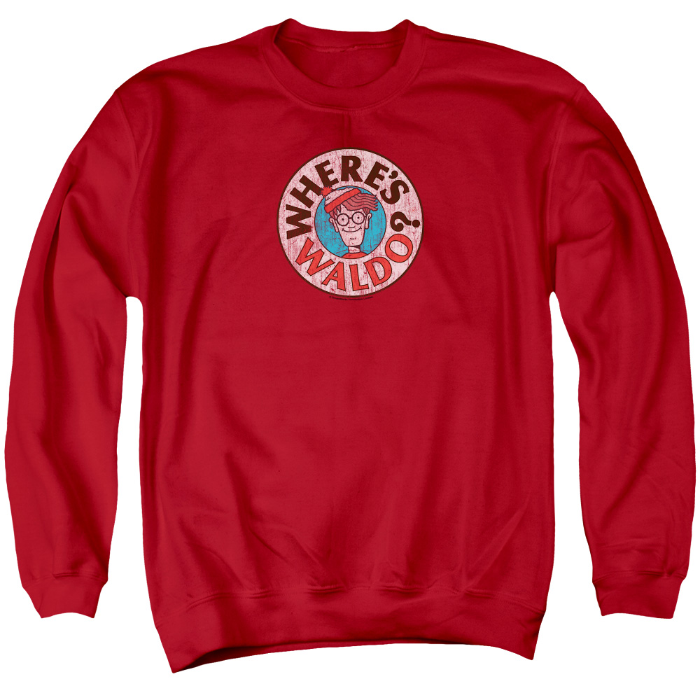 DRM372-AS-2 Wheres Waldo Logo Adult Crewneck Sweatshirt, Red - Medium