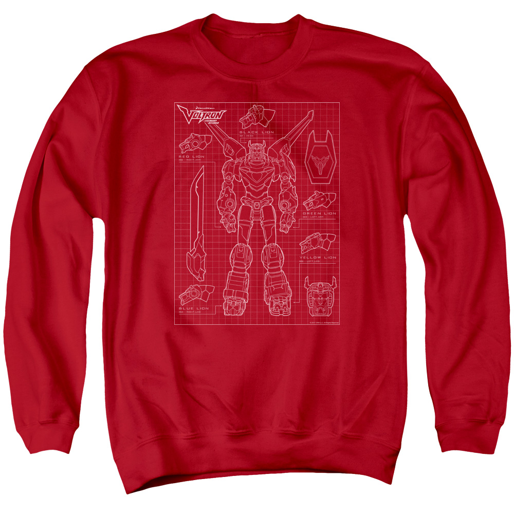 DRM350-AS-4 Voltron Schematic Adult Crewneck Sweatshirt, Red - Extra Large