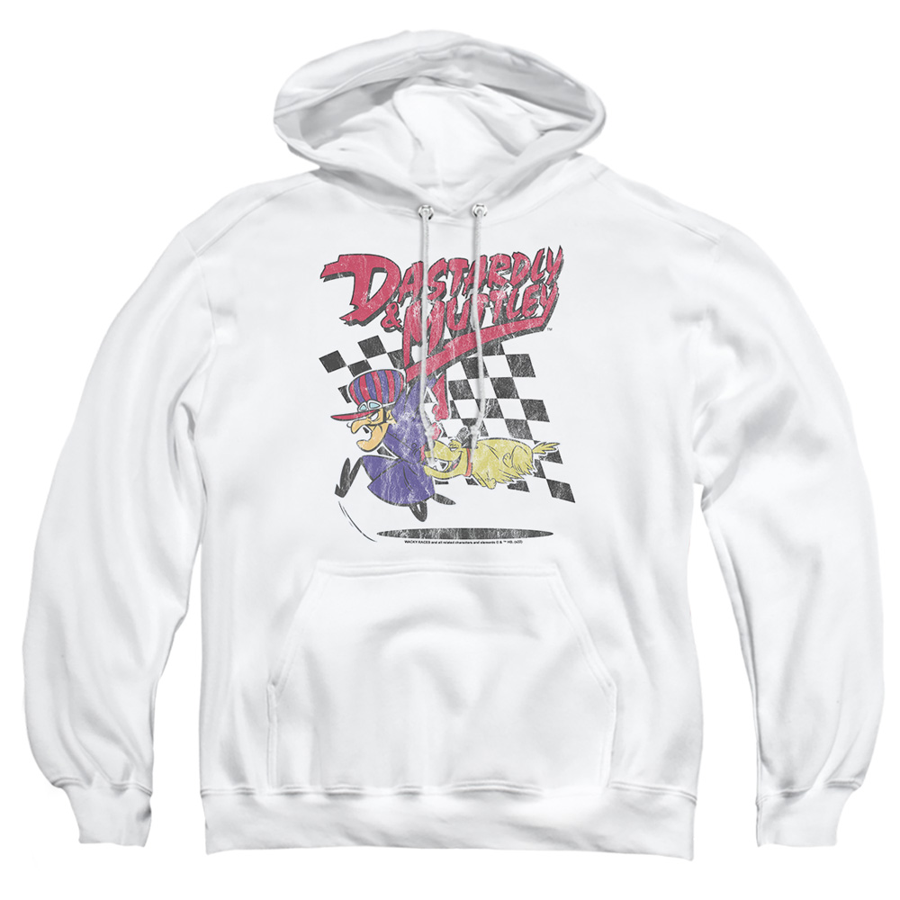 HNB449-AFTH-2 Wacky Races Dastardly & Muttley 2 Adult Pullover Hoodie, White - Medium
