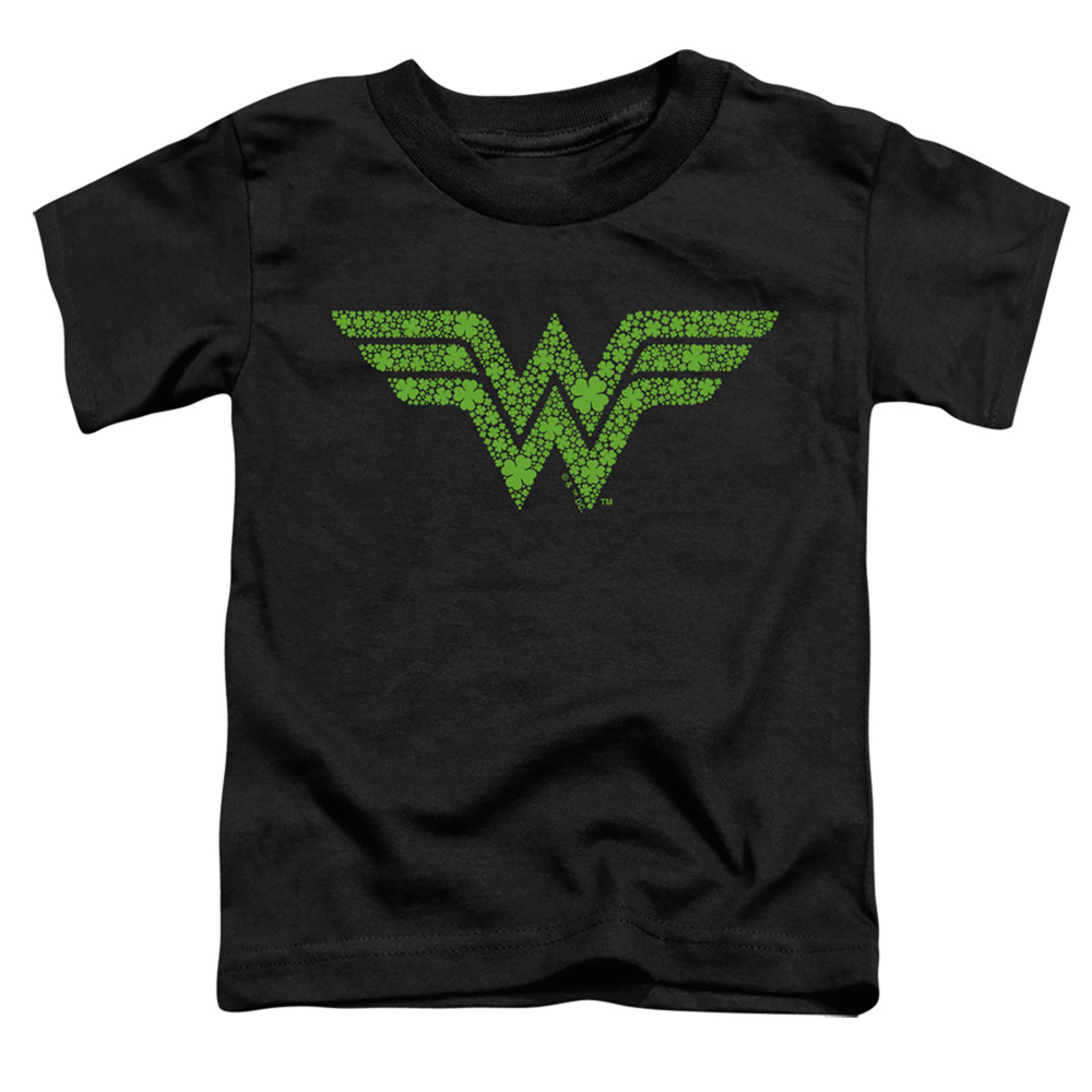 JLA10094SPD-TT-3 Wonder Woman St. Patricks Day Shamrock Logo Toddler Short Sleeve T-Shirt, Black - Large 4T