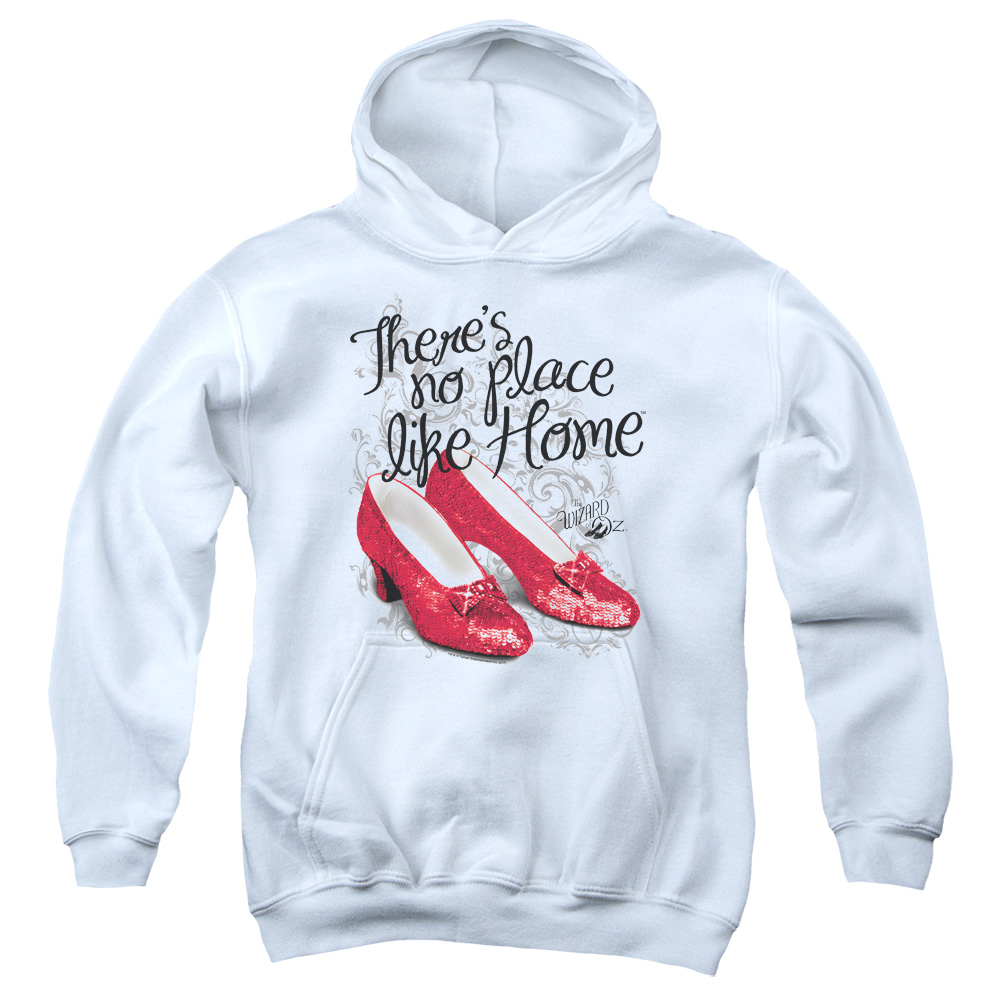 OZ109-YFTH-3 Wizard of Oz Ruby Slippers Youth Hooded Sweatshirt, White - Large
