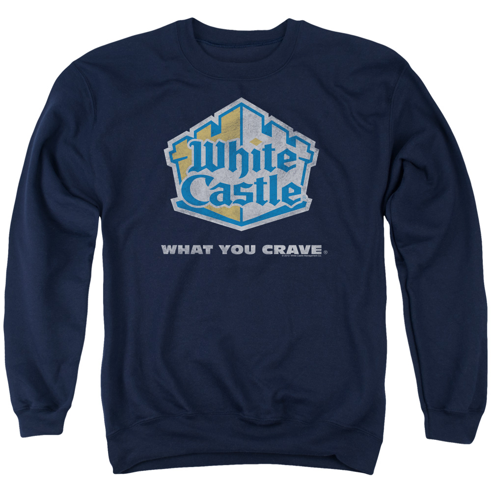 WHT100-AS-2 White Castle Distressed Logo Adult Crewneck Sweatshirt, Navy - Medium