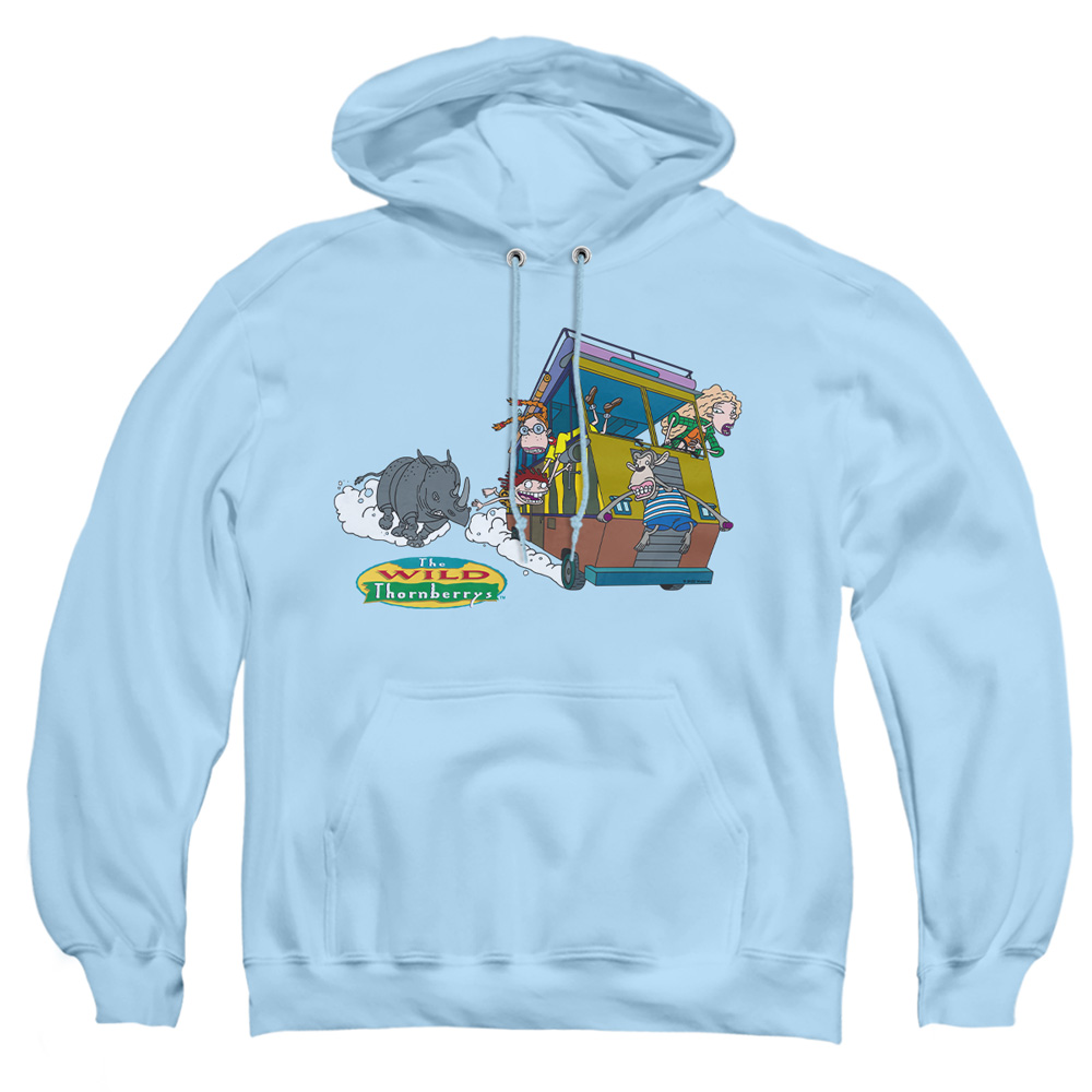 NICK513-AFTH-2 Wild Thornberrys Runaway Rhino Adult Pullover Hoodie, Light Blue - Medium