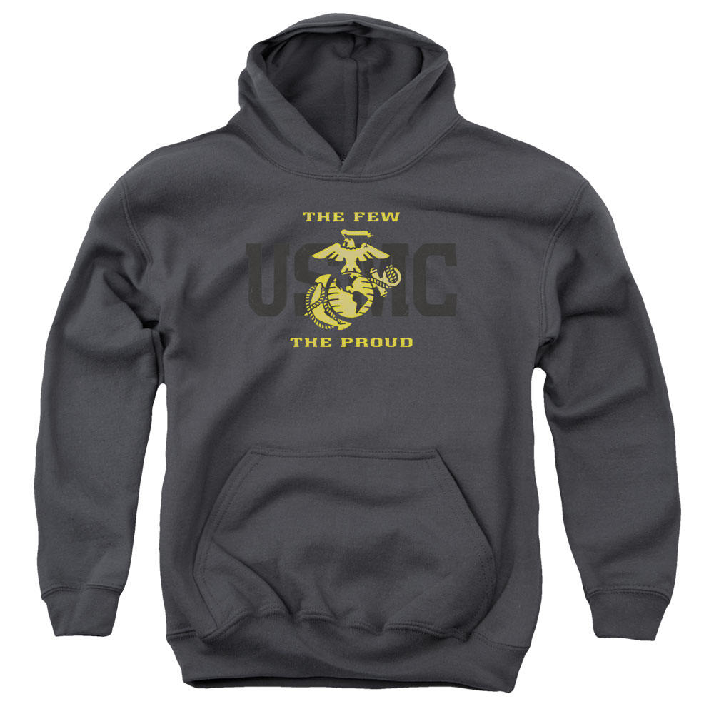 USMC102-YFTH-2 US Marine Corps Split Tag Youth Hooded Sweatshirt, Charcoal - Medium