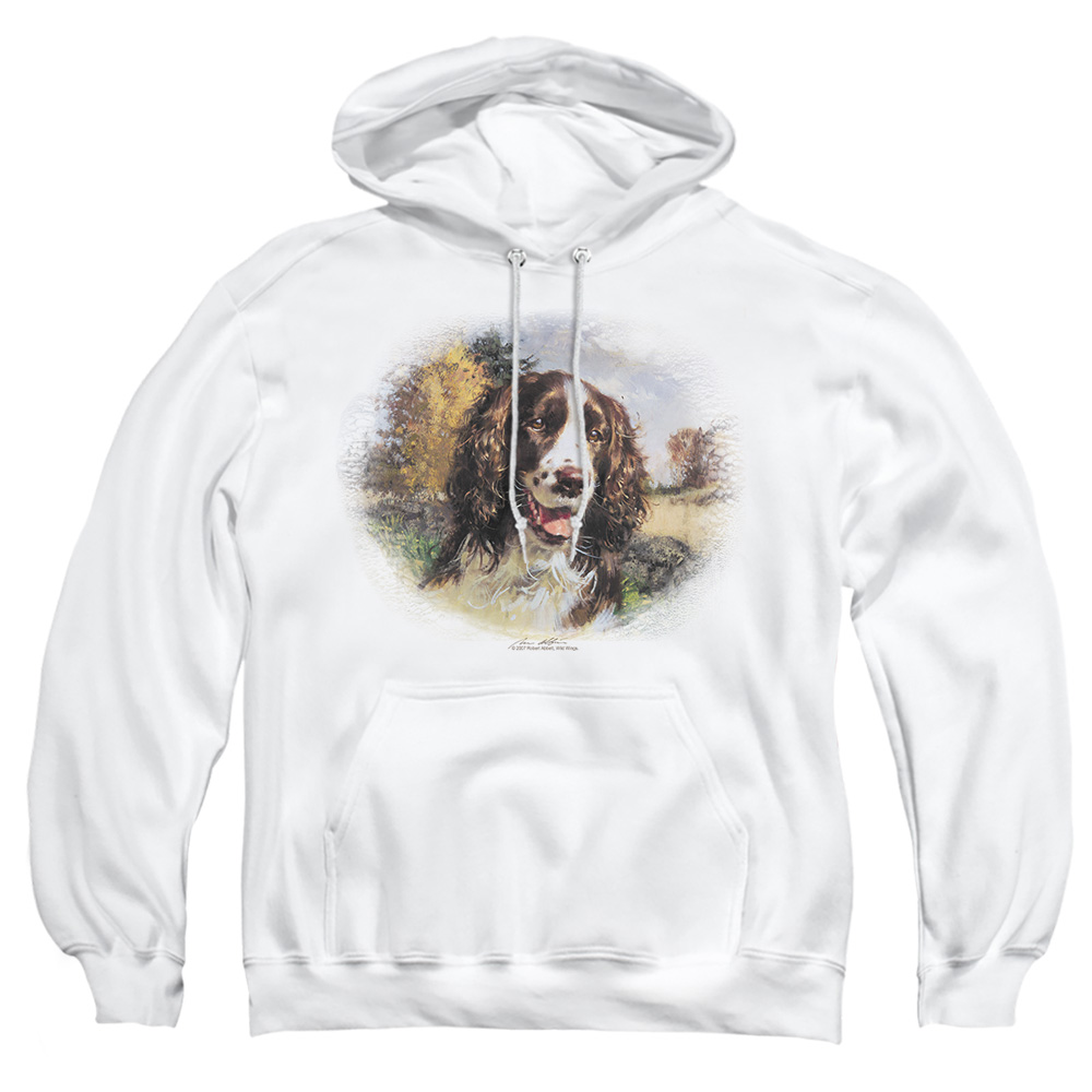 WW121-AFTH-5 Wildlife Springer Spaniel Head Adult Pullover Hoodie, White - 2X