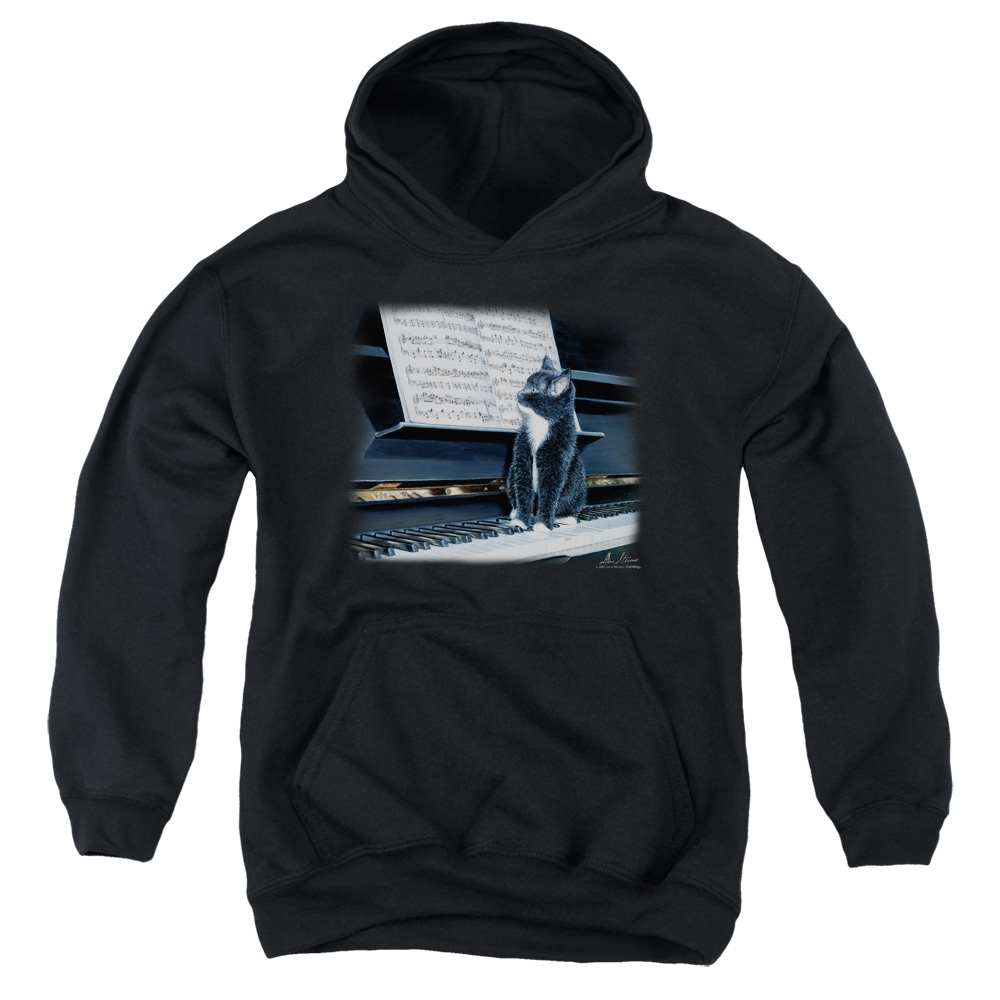 WW154-YFTH-2 Wildlife Kitten on the Keys Youth Hooded Sweatshirt, Black - Medium