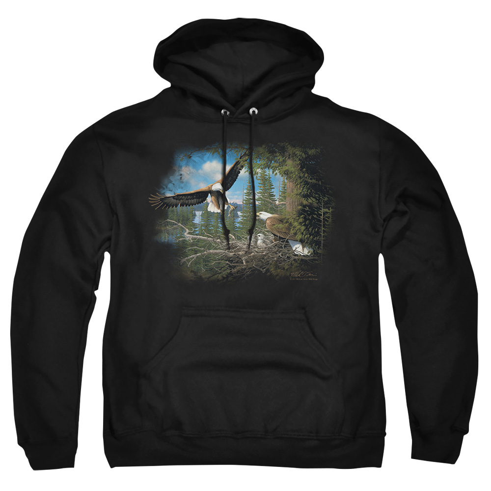WW114-AFTH-3 Wildlife Spring Bald Eagles Adult Pullover Hoodie, Black - Large